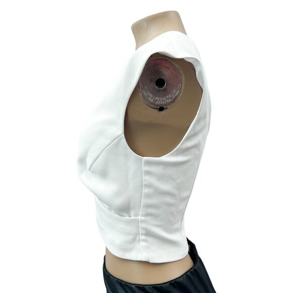 Marciano Crepe White Sleeveless Faux Wrap V-Neck Crop Top Zip Back Womens XS - Picture 5 of 9